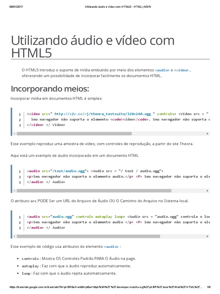 Utilizando Áudio e Vídeo Com HTML5 - HTML - MDN | PDF | Html5 | Html
