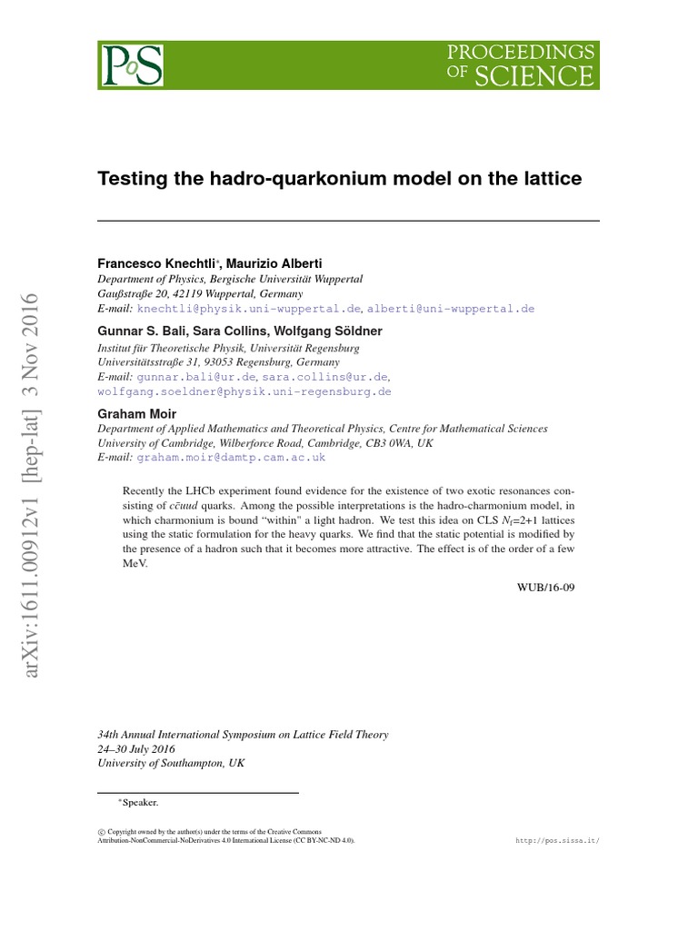 Testing The Hadro-Quarkonium Model On The Lattice | PDF | Quantum ...
