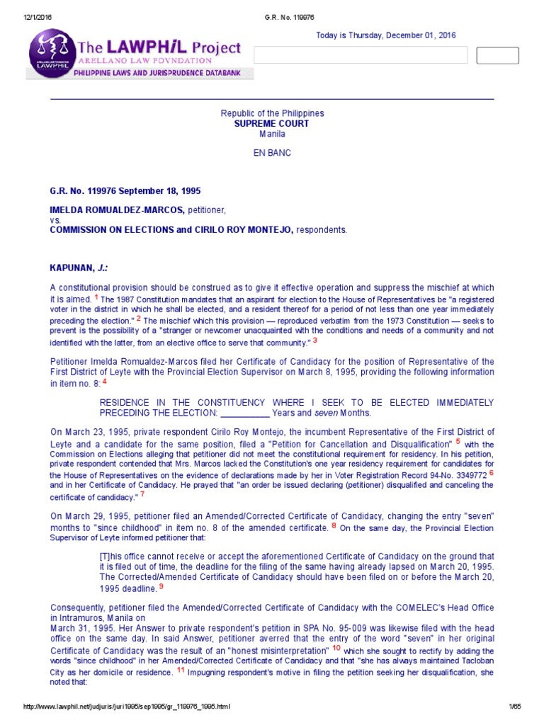 Romualdez marcos vs comelec pdf domicile law marriage