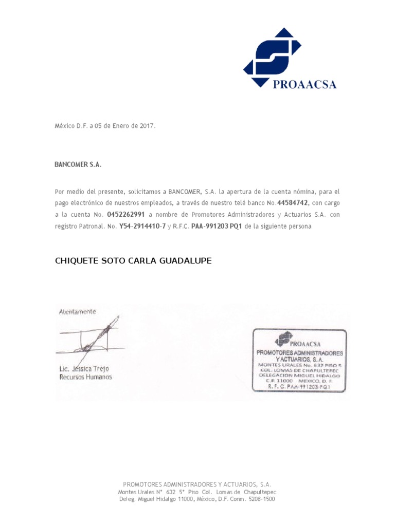 Carta Apertura Banco