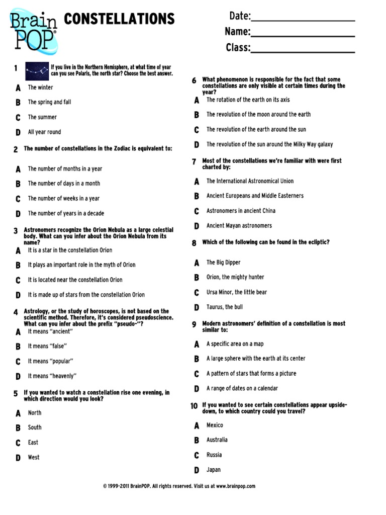 Constellations Quiz Optional PDF