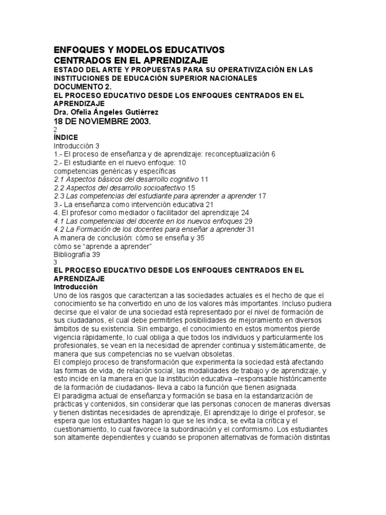 Enfoques y Modelos Educativos | PDF