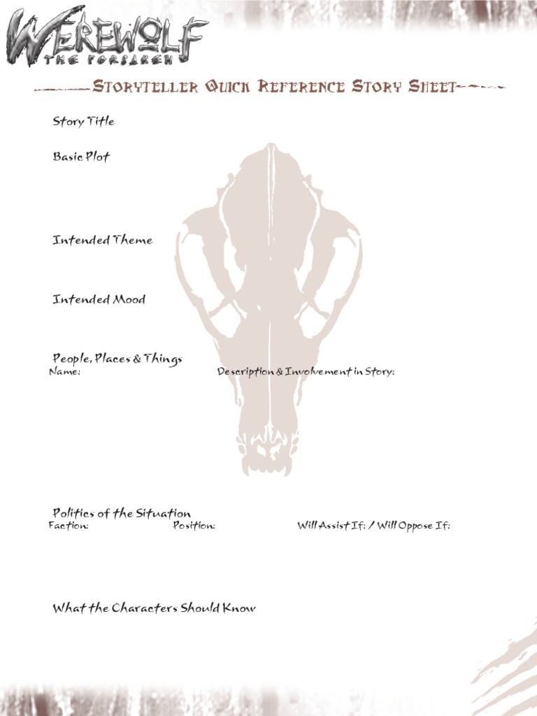 WTF StoryQuickReference2 Page | PDF