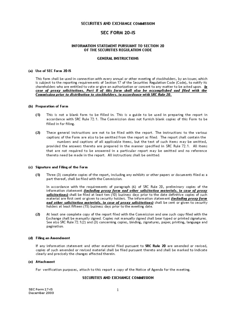 SEC Form 20-IS: Shareholder Meeting Guide | PDF
