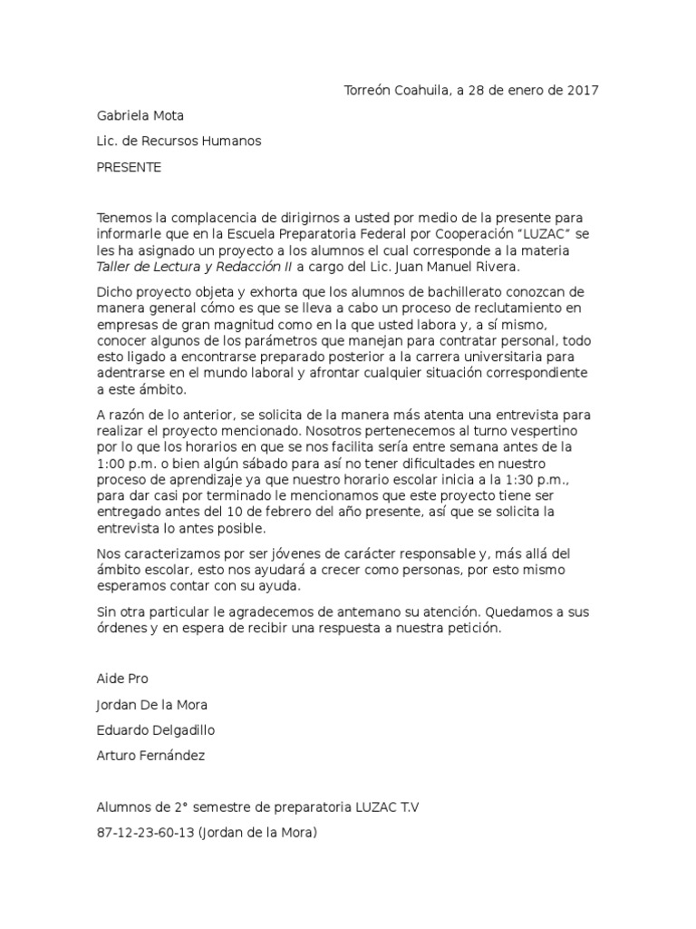 Carta A Recursos Humanos PDF