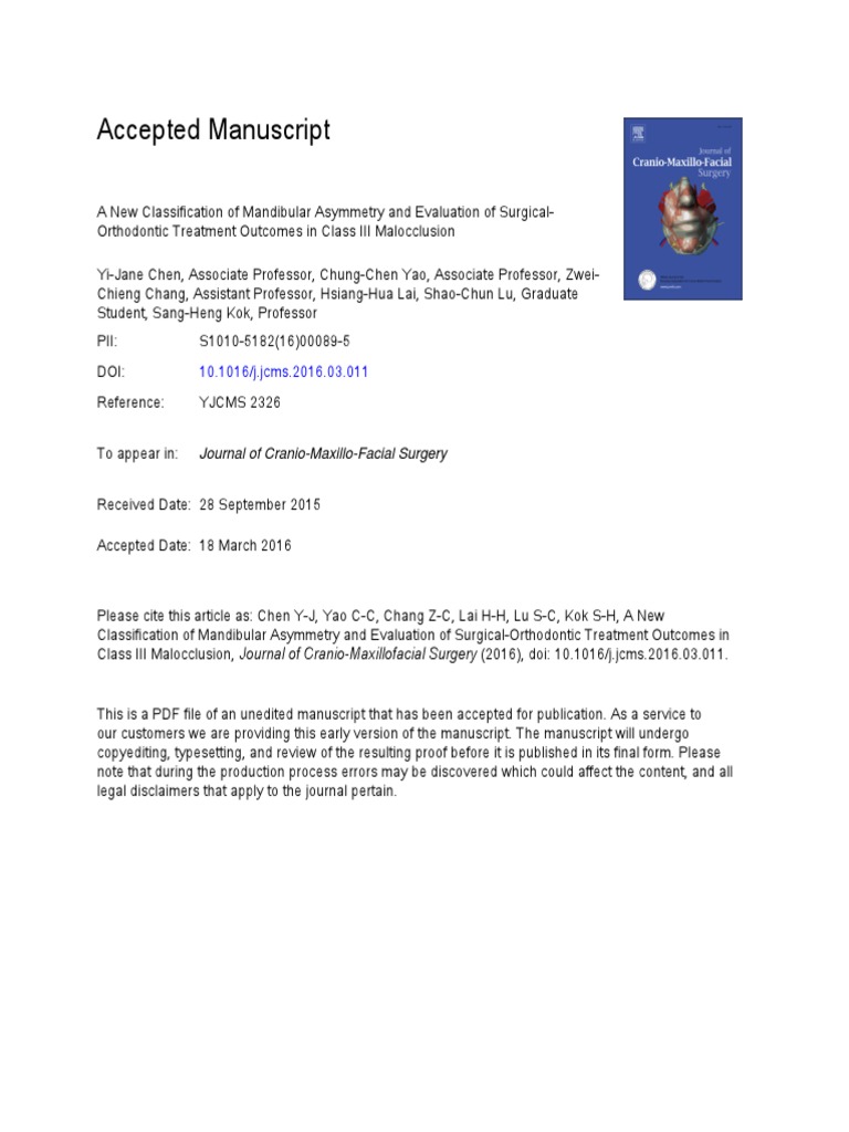 Mandibular Asymmetry Classification in Malocclusion | PDF | Anatomical ...