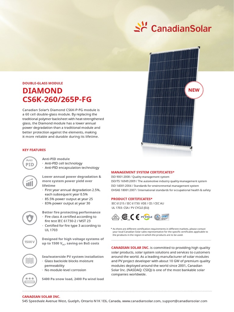 Canadian Solar Diamond CS6K-P-FG Module | PDF | Electrical Engineering ...