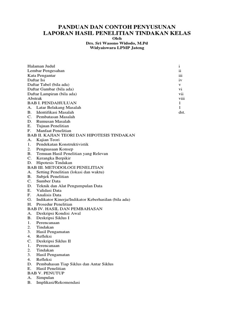 Contoh Laporan Penelitian Tindakan Kelas Pdf Kumpulan Contoh Laporan