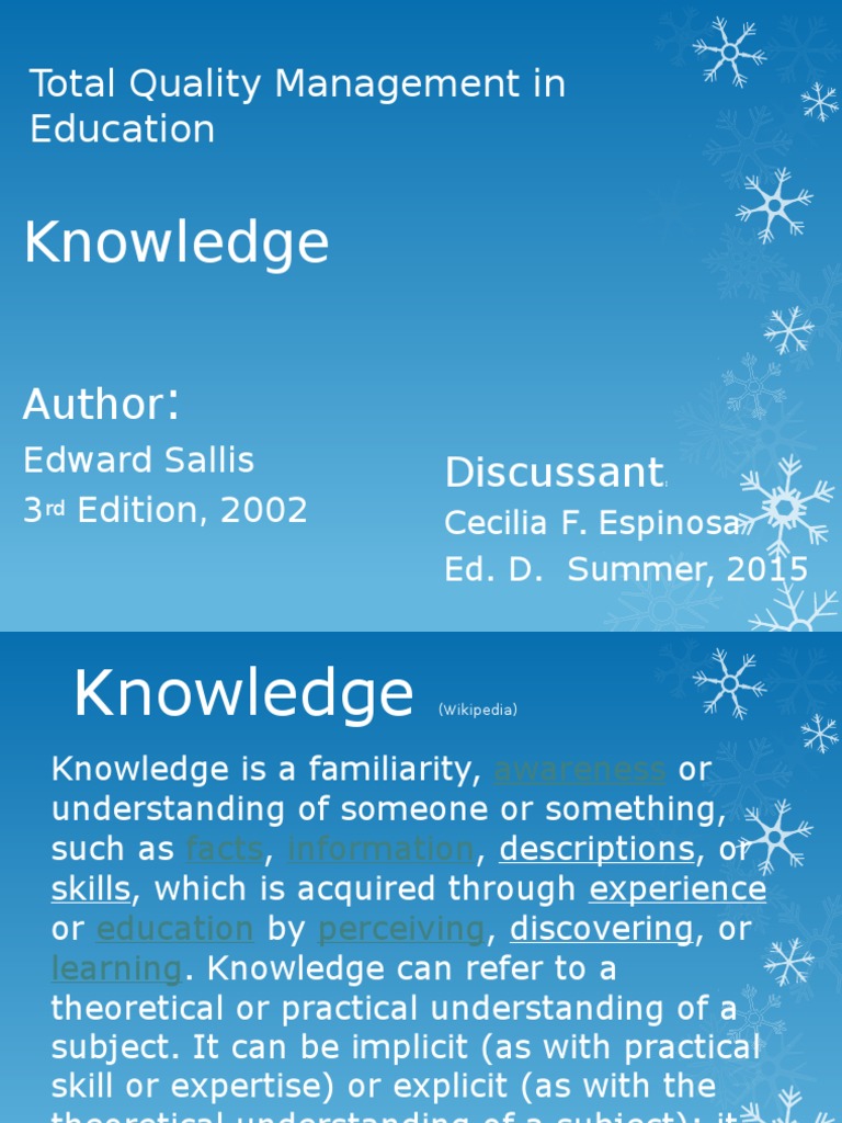 Knowledge:: Total Quality Management in Education | PDF | Tacit ...