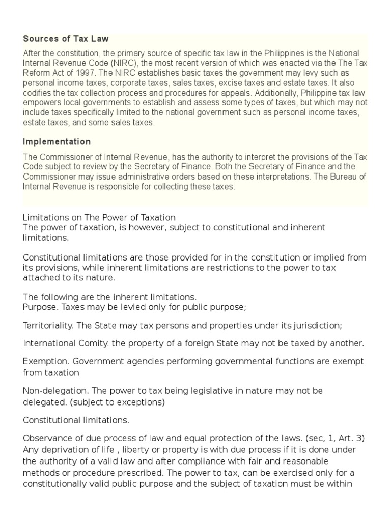 Sources of Tax Law PDF Taxation In The United States Taxes