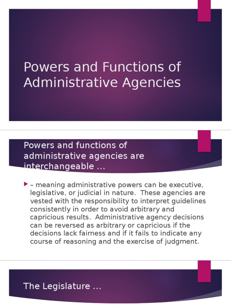 Powers and Functions of Administrative Agencies Government Agencies