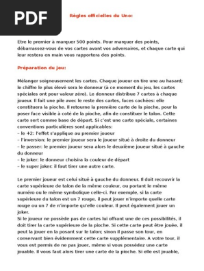 Regles Officielles Du Uno Gaming Loisirs