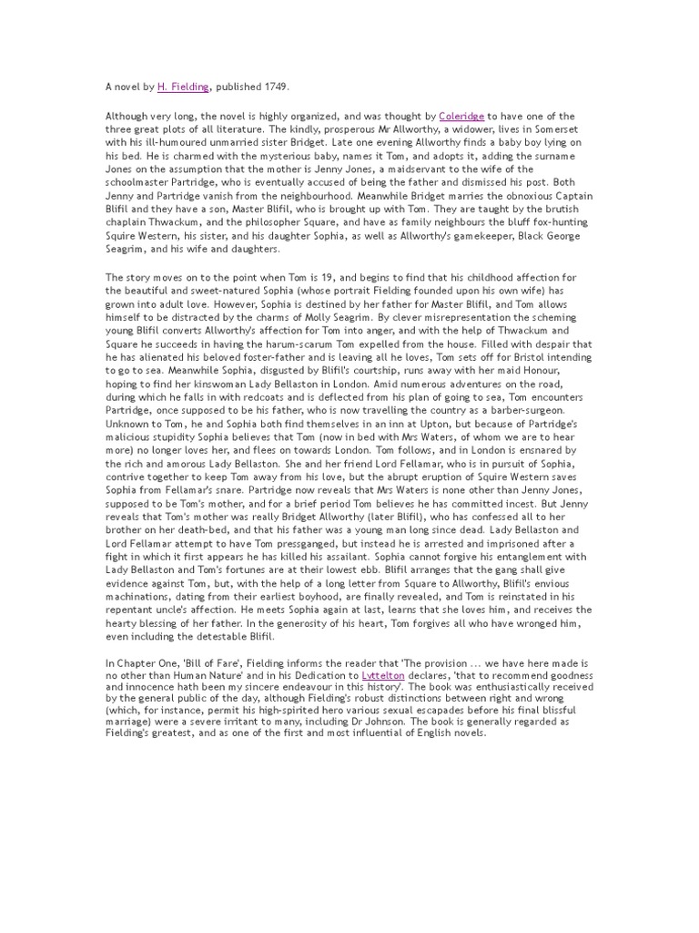 Tom Jones Summary PDF The History Of Tom Jones, A Foundling