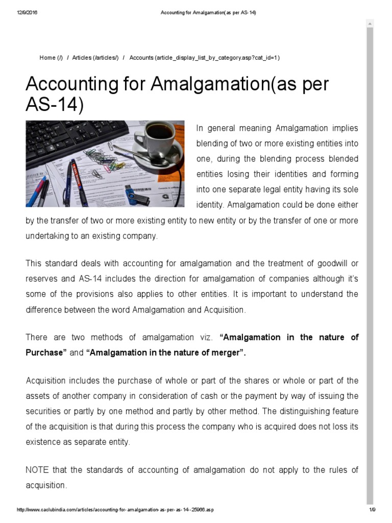 Accounting For Amalgamation (As Per As14) PDF Consolidation