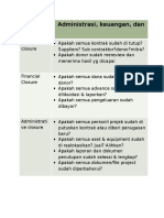 Penutupan Administrasi, Keuangan & Kontrak