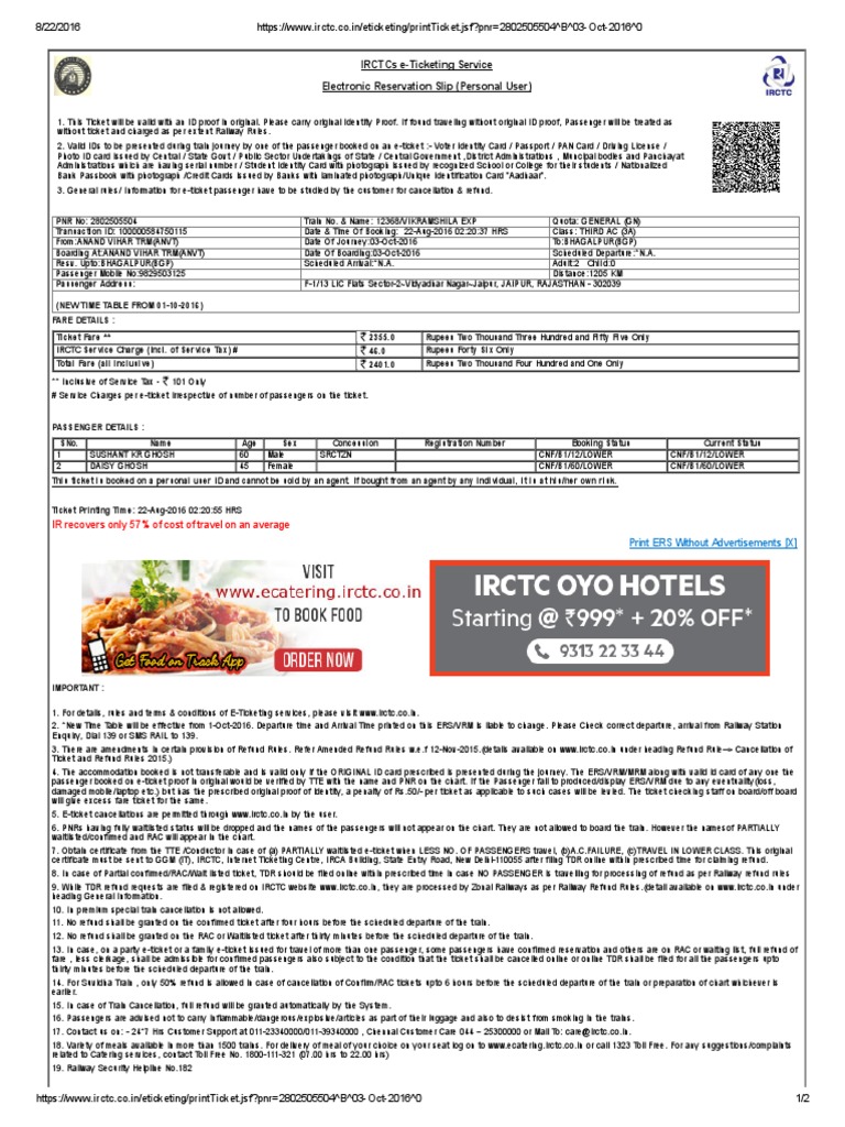 IRCTC e-Ticketing Guidelines and Details | PDF | Identity Document ...