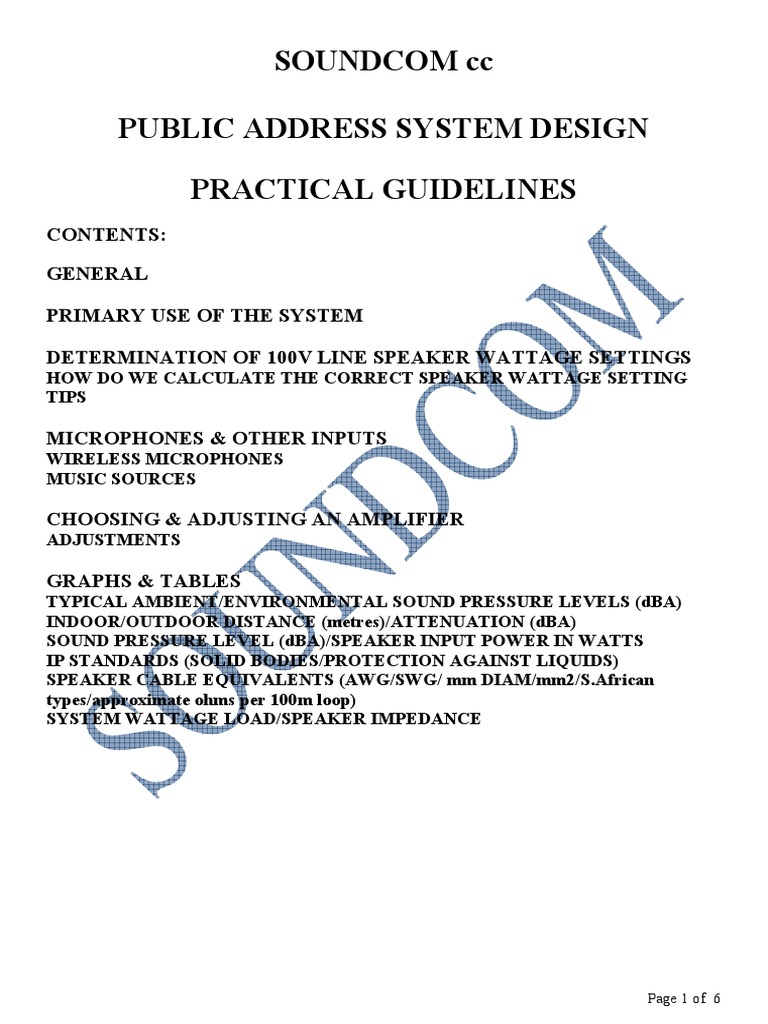 PA System Design Guidelines PDF PDF Microphone Loudspeaker