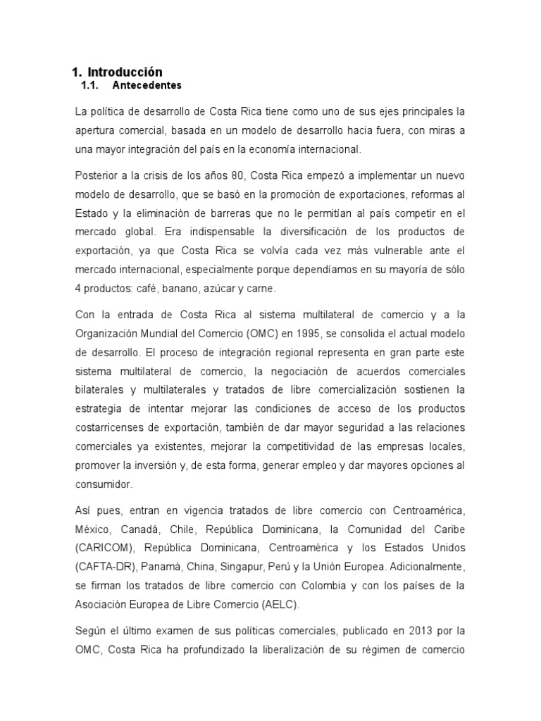 Política Comercial de Costa Rica y Ambiente PDF Costa Rica Organización de Comercio Mundial