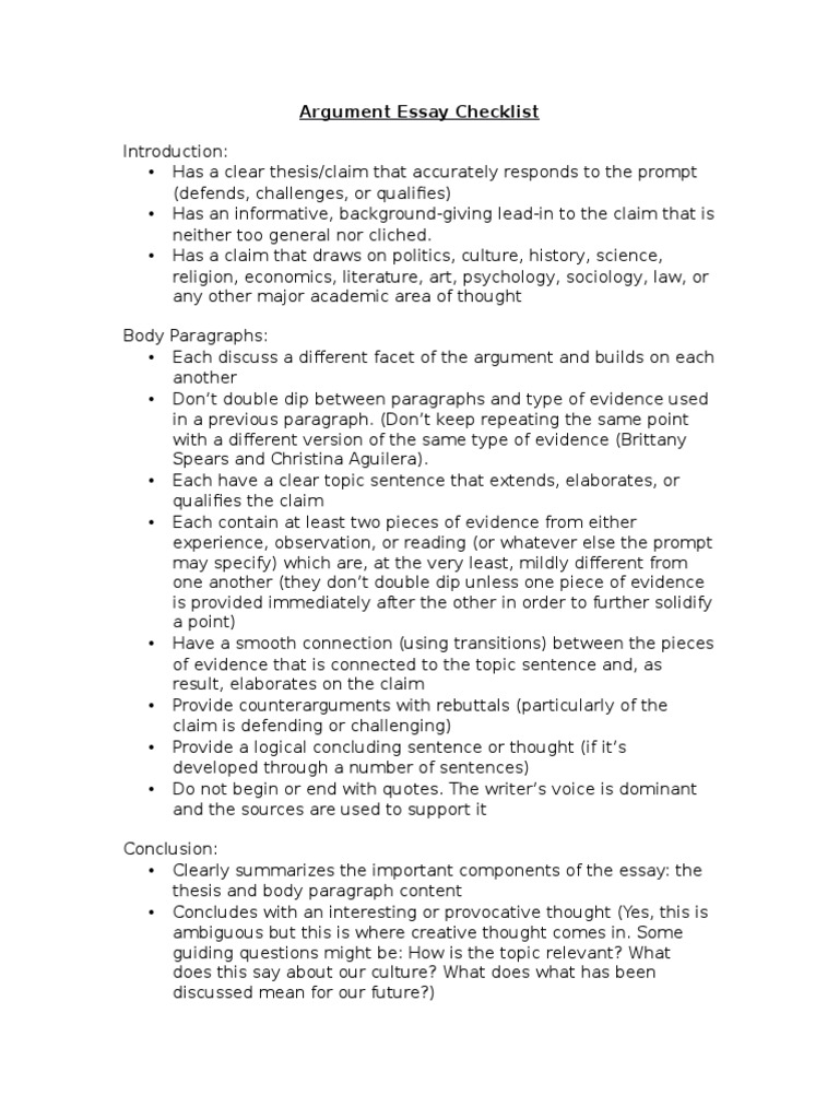 argumentative essay checklist