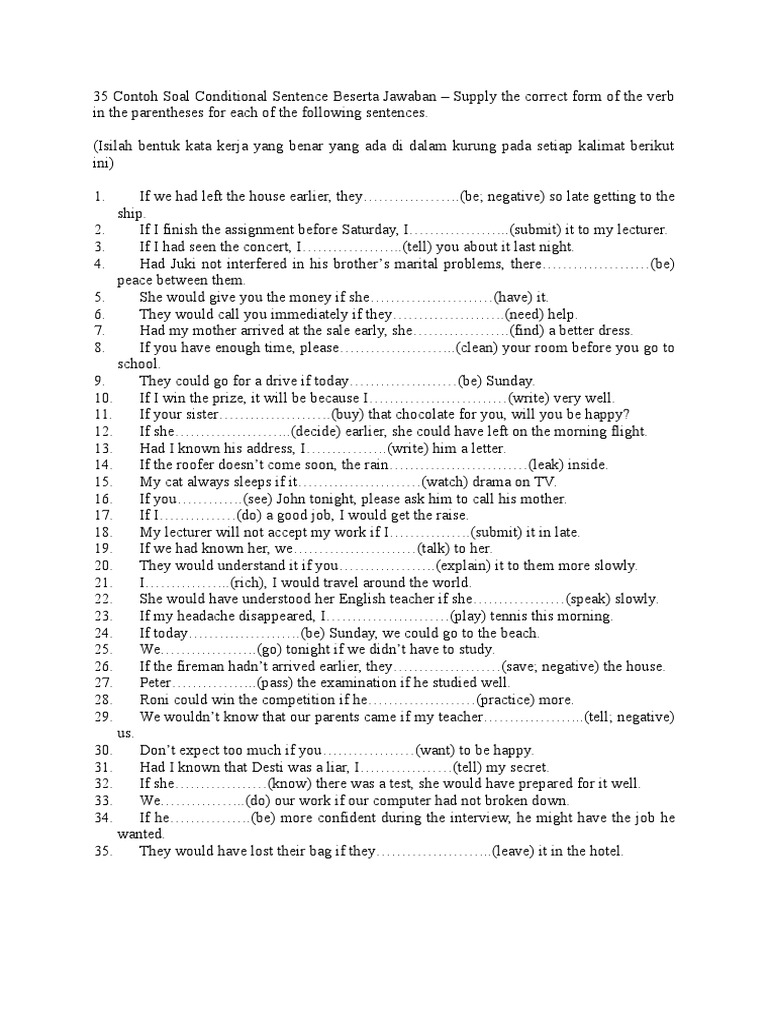 35 Contoh Soal Conditional Sentence Beserta Jawaban