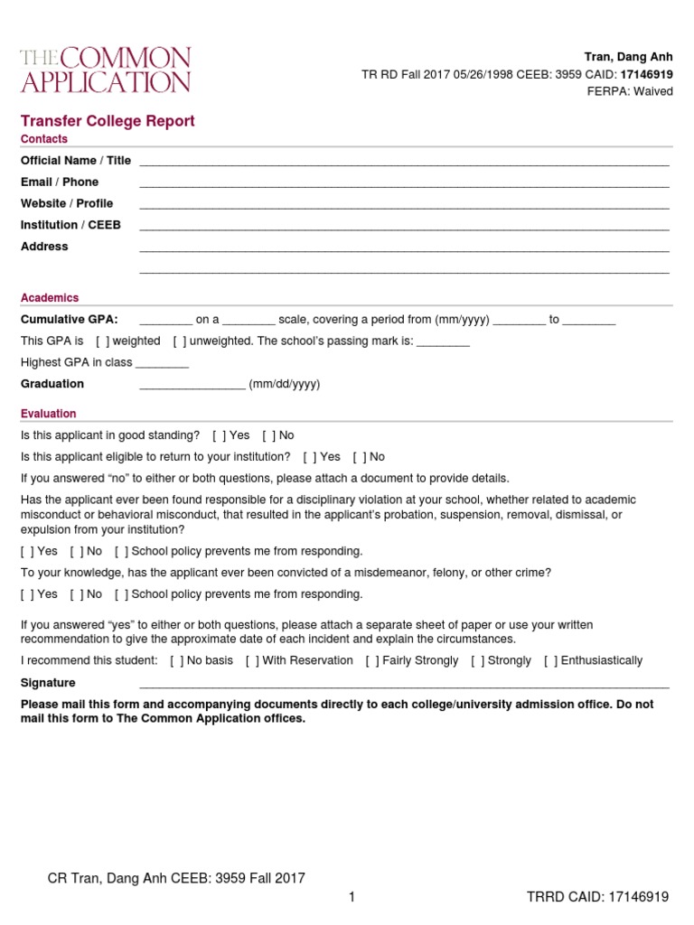 Transfer College Report Contacts PDF