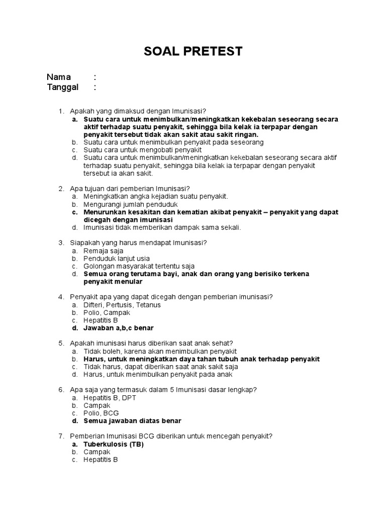 Soal Pretest Post Tes Imunisasi