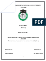 Dr. Ram Manohar Lohiya National Law University Lucknow: Monetary Policy of The Reserve Bank of India: An Analysis