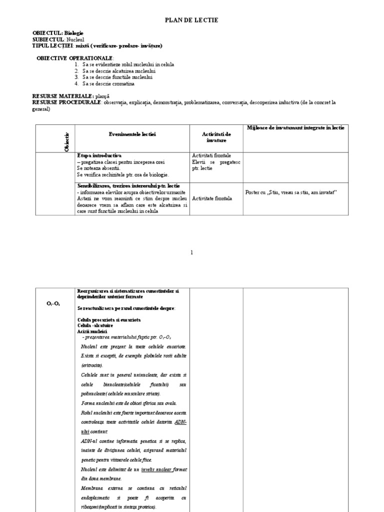 Plan Lectie Nucleul