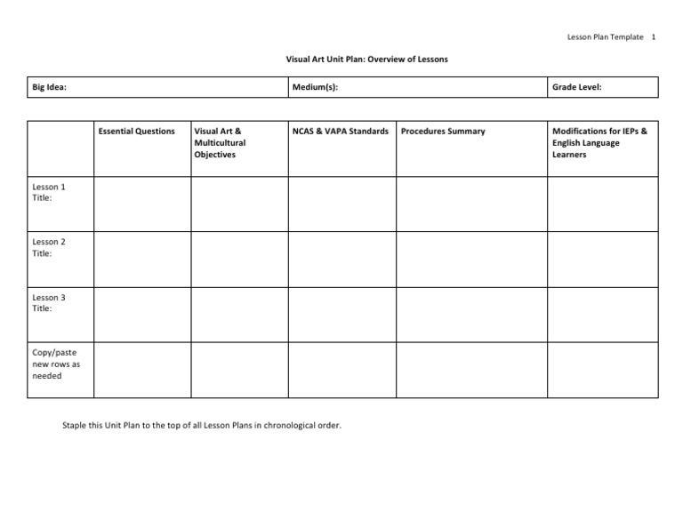 Visual Arts Lesson Plan Template | PDF