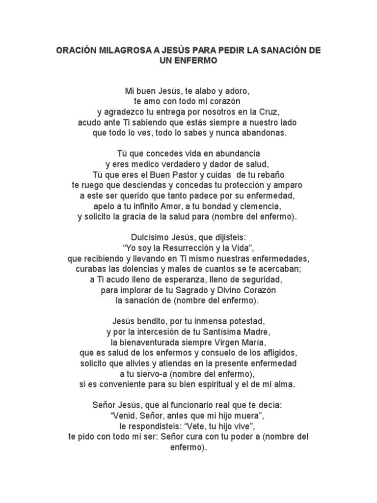 Oración a Jesús Para Pedir La Sanación de Un Enfermo | Oración | María ...