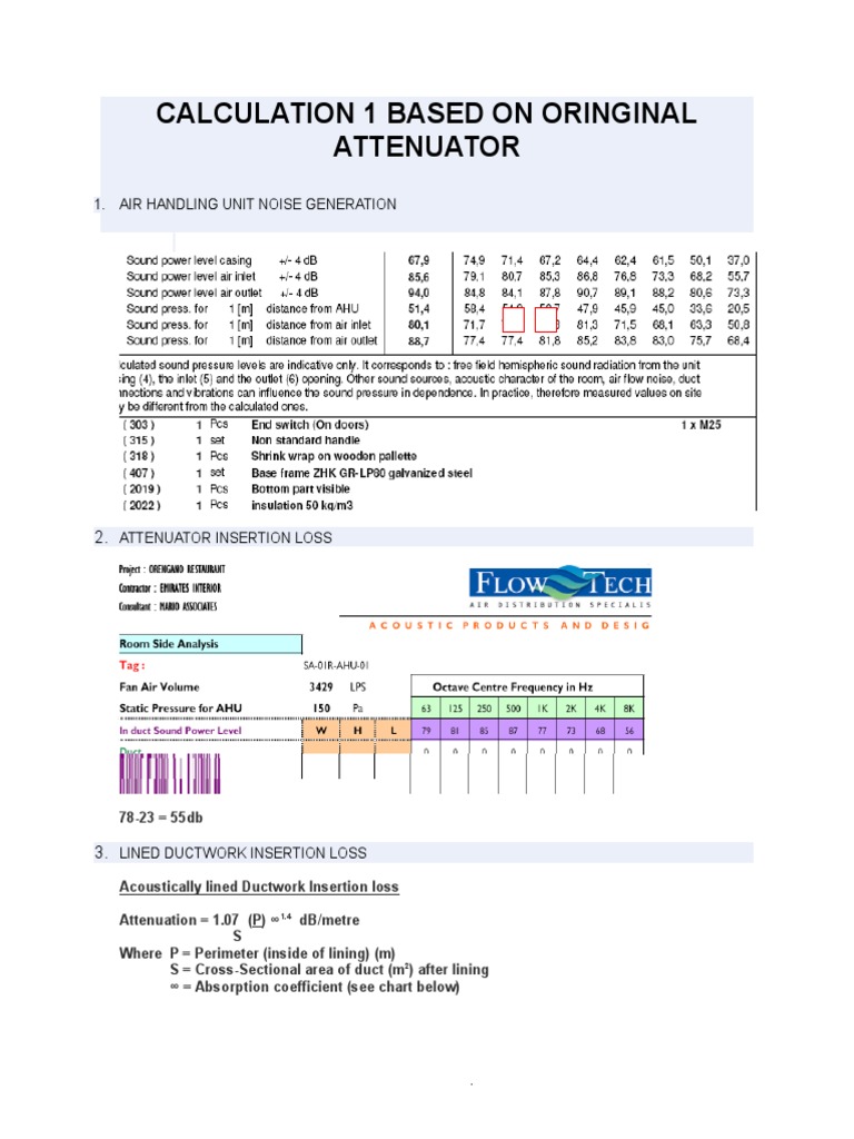 AHU Noise Calculation and Attenuation | PDF