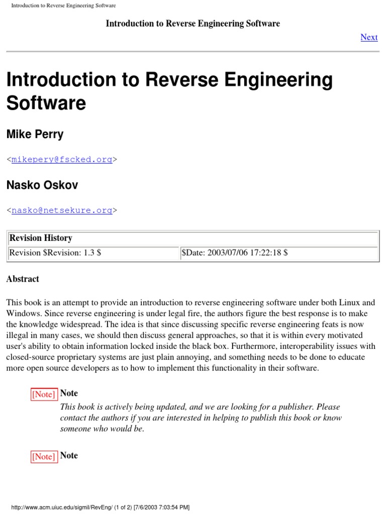 Introduction To Software Reverse Engineering 2003 PDF | PDF | Library ...