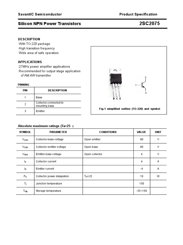 2SC2075 NPN Transistor Specs | PDF