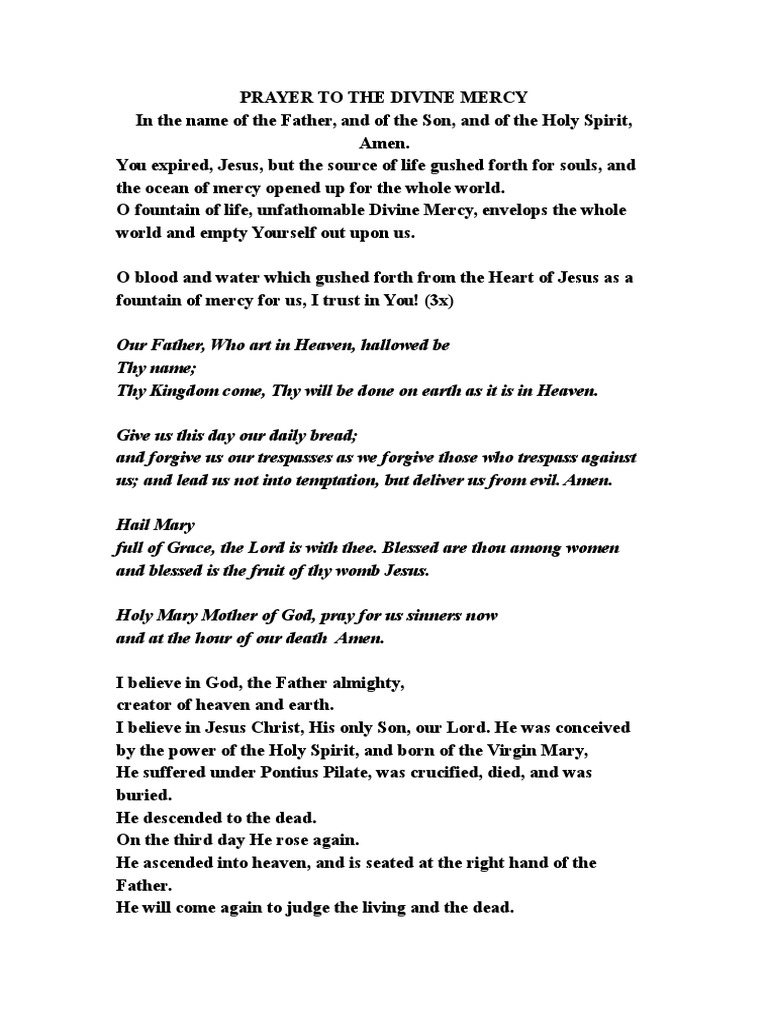 Prayer To The Divine Mercy | PDF | Mercy | Christian Belief And Doctrine