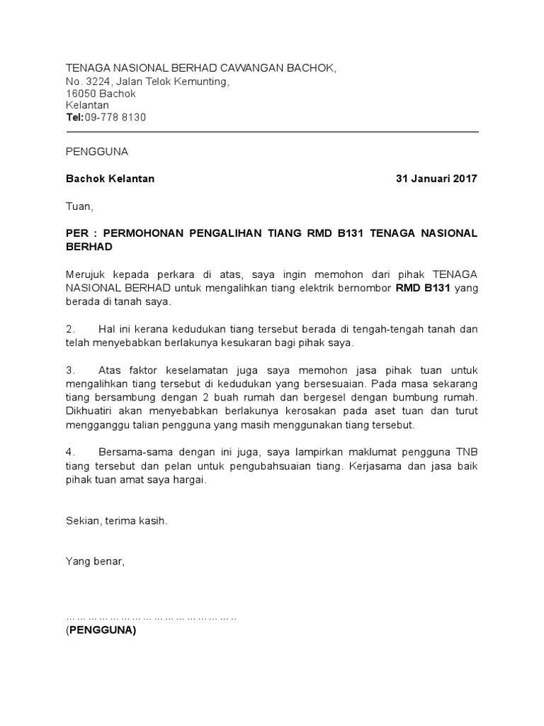 Contoh Surat Untuk Mengubah Paip Air Kepada Pba