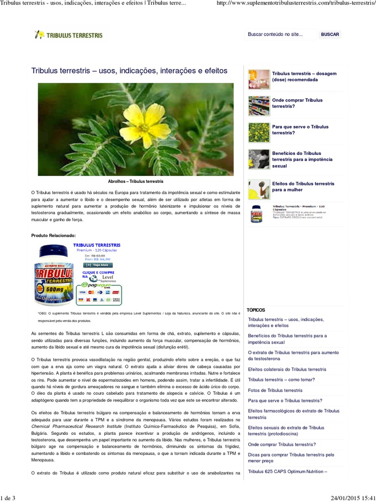 Benefícios e Efeitos do Tribulus Terrestris | PDF | Especialidades ...