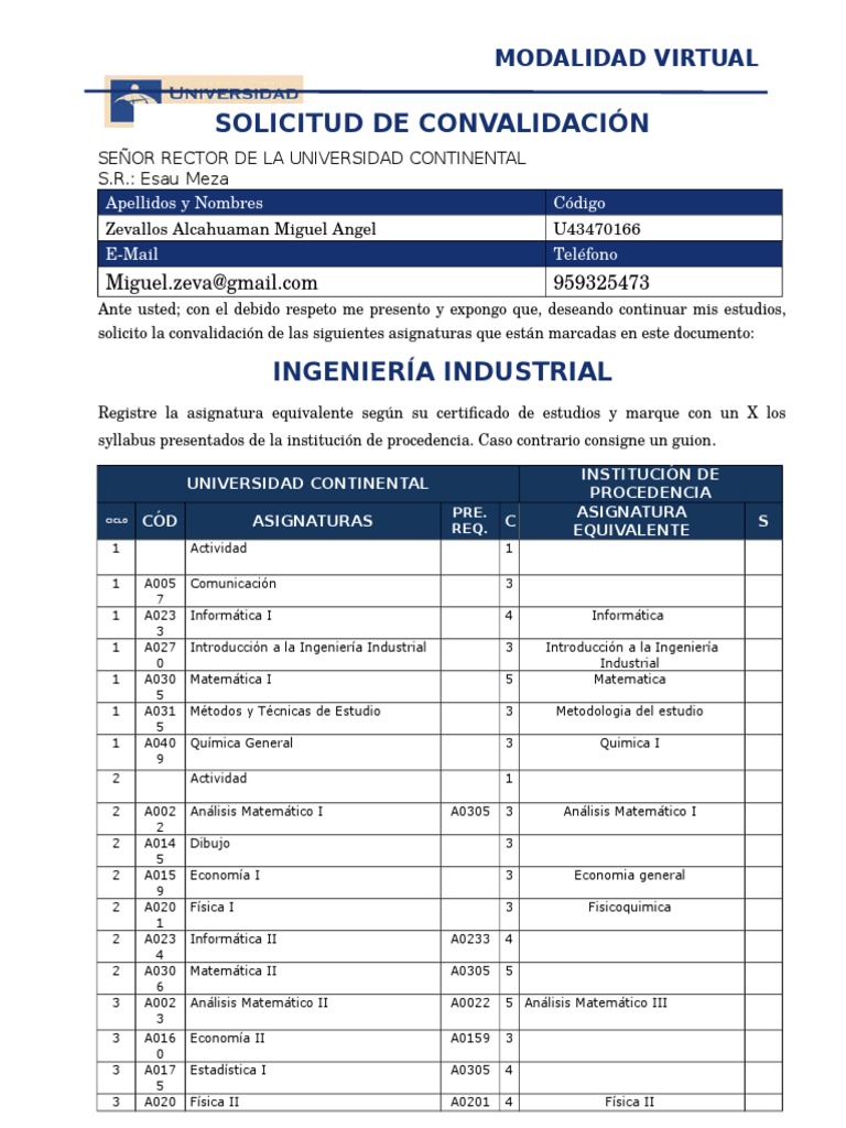Solicitud de Convalidación Universitaria | PDF | Automatización ...