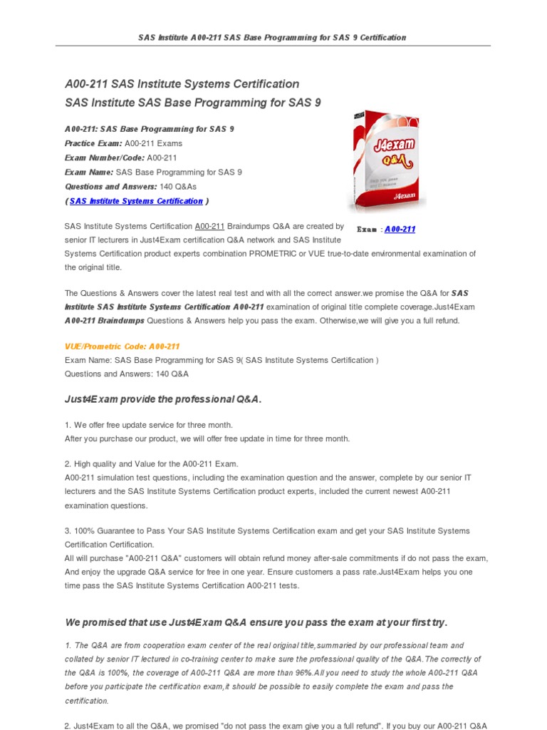 A00-211 SAS Base Programming Exam Guide | PDF | Sas (Software) | Test ...