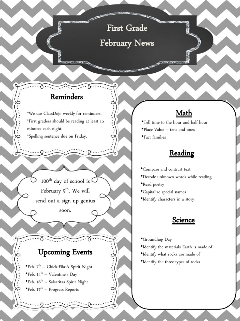 First Grade February News & Reminders | PDF