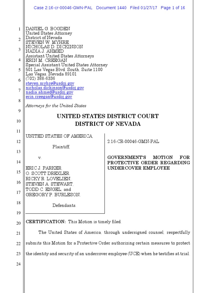 Government (1440) Motion For Protective Order Regarding Government