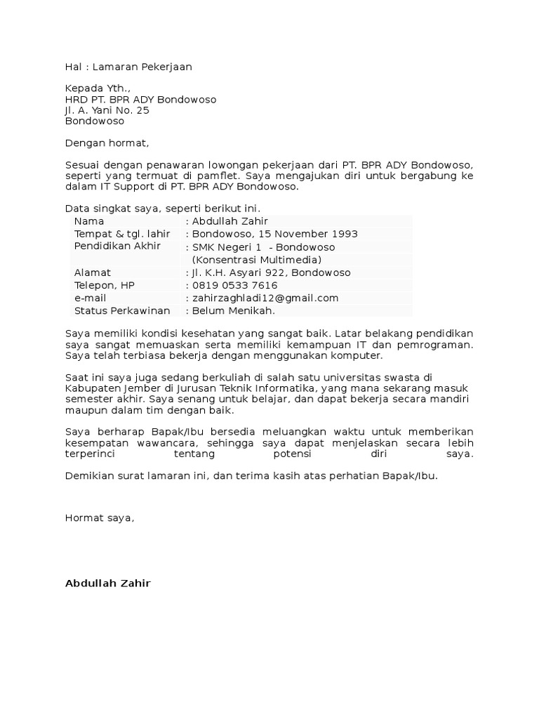 Contoh Surat P L T