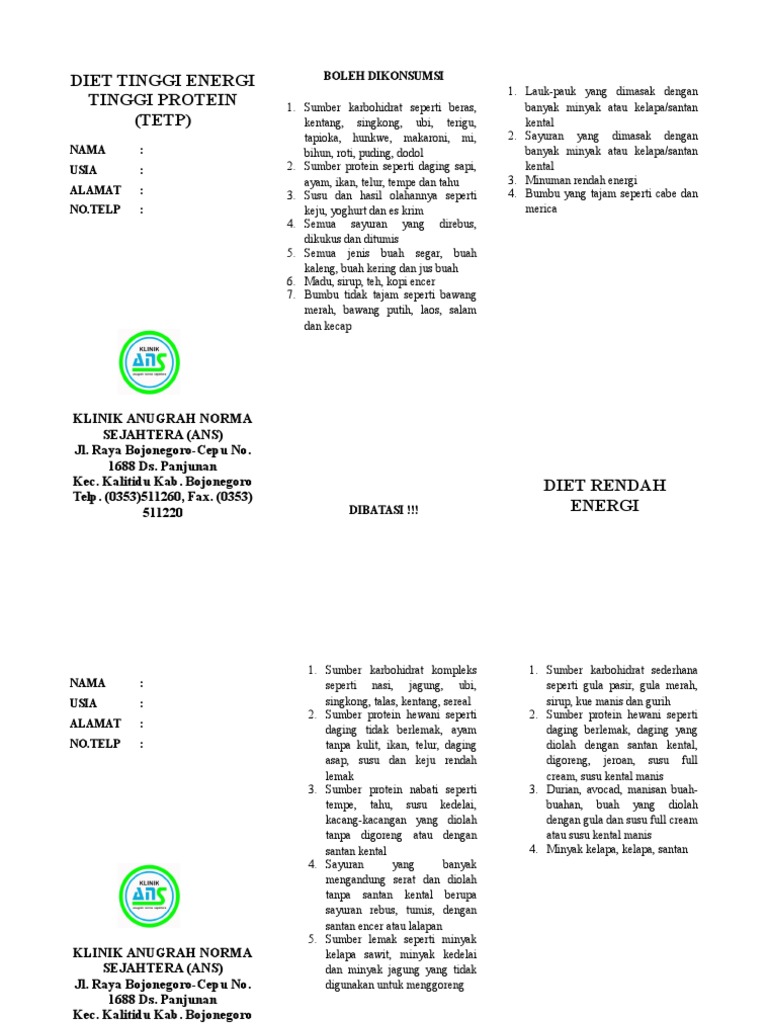 DIET TINGGI ENERGI DAN TINGGI PROTEIN (TETP) | PDF
