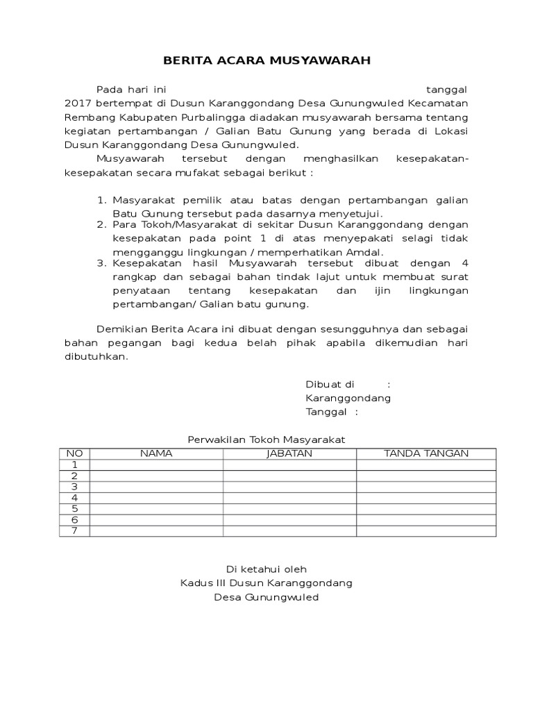 Berita Acara Musyawarah
