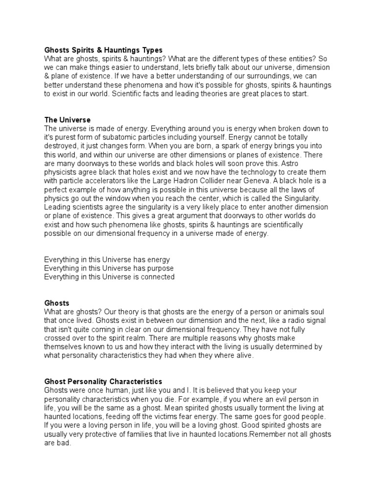 Types of Ghosts | PDF | Ghosts | Universe