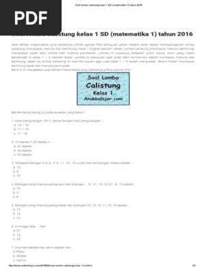 1 Soal Lomba Calistung Kelas 1 Sd Matematika 1 Tahun 2016