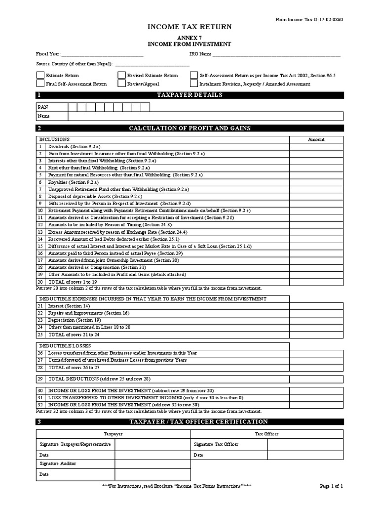 Income Tax Return Form for Investments | PDF | Withholding Tax | Tax ...