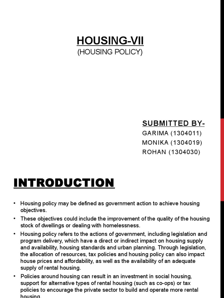 Housing Policy PDF Public Housing Renting