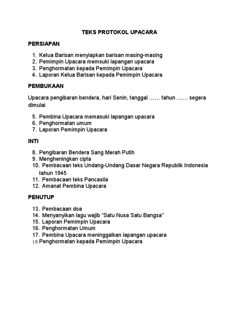 Contoh Teks Protokol Upacara Bendera Hari Senin Berbagi