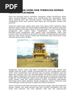 Kepentingan Sains Dan Teknologi Kepada Industri Pertanian Pdf