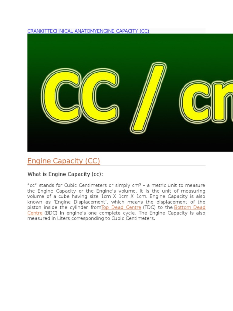 Understanding Engine Capacity (CC) | PDF | Fuel Economy In Automobiles ...